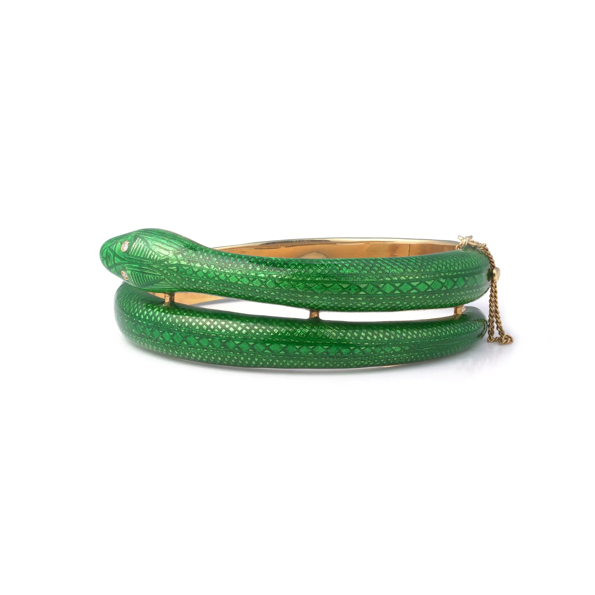 Vintage Green Enamel Snake Bracelet 18 Carat Gold Circa 1970's