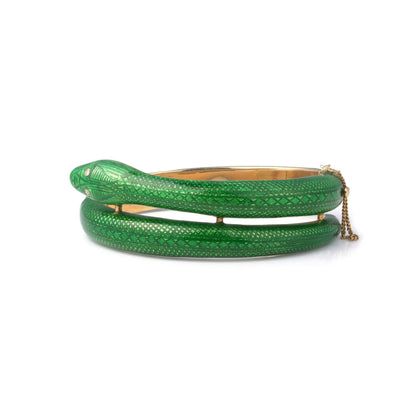 Vintage Green Enamel Snake Bracelet 18 Carat Gold Circa 1970's