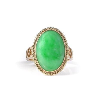 Vintage 18 Carat Gold Wah Hing Jade Cabochon Gold Ring (c.1990's)
