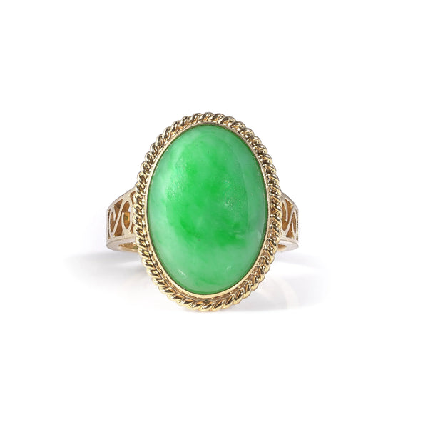 Vintage 18 Carat Gold Wah Hing Jade Cabochon Gold Ring (c.1990's)