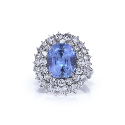 18 Carat White Gold Natural Ceylon Sapphire And Diamond Cluster Engagement Ring 5.91 ct