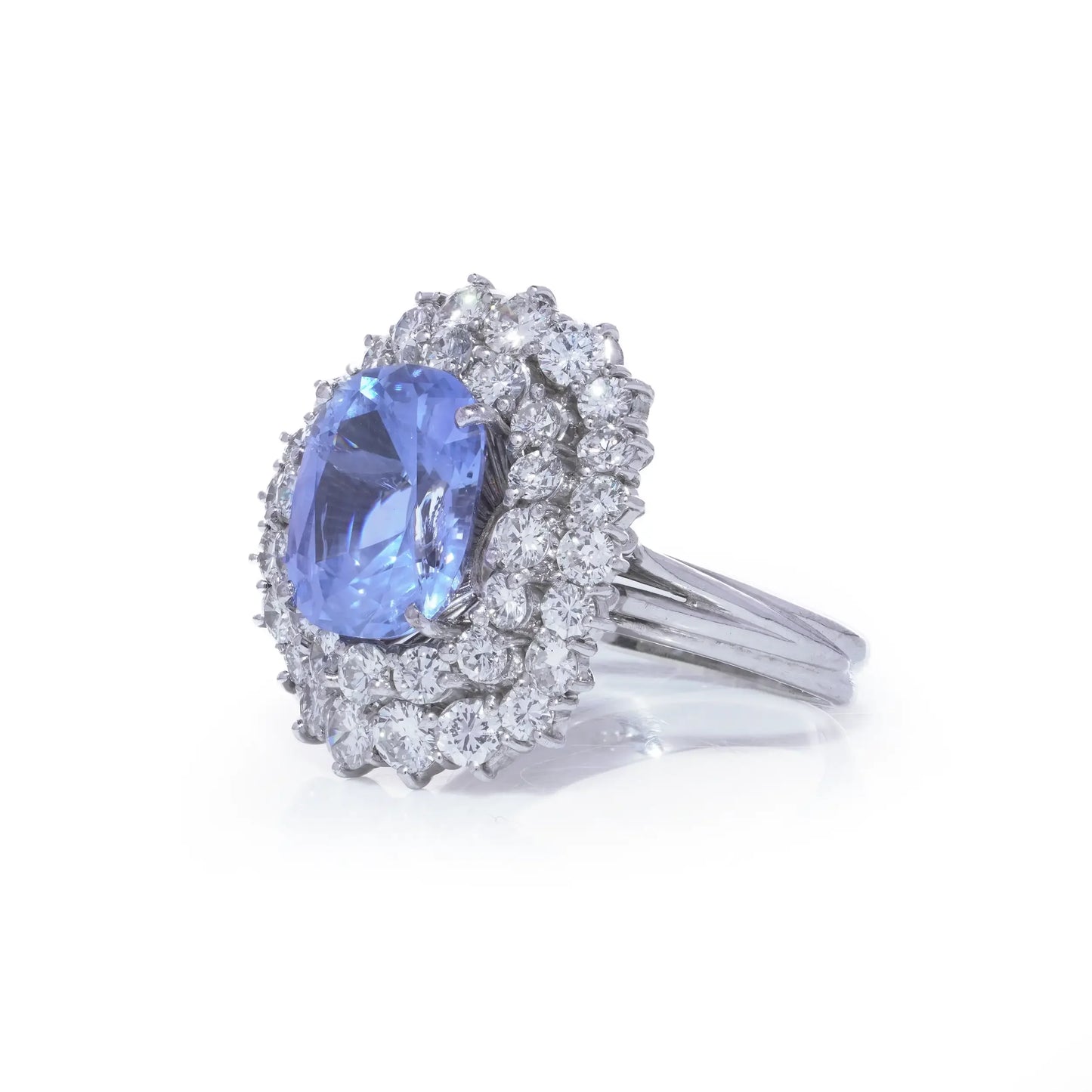 18 Carat White Gold Natural Ceylon Sapphire And Diamond Cluster Engagement Ring 5.91 ct