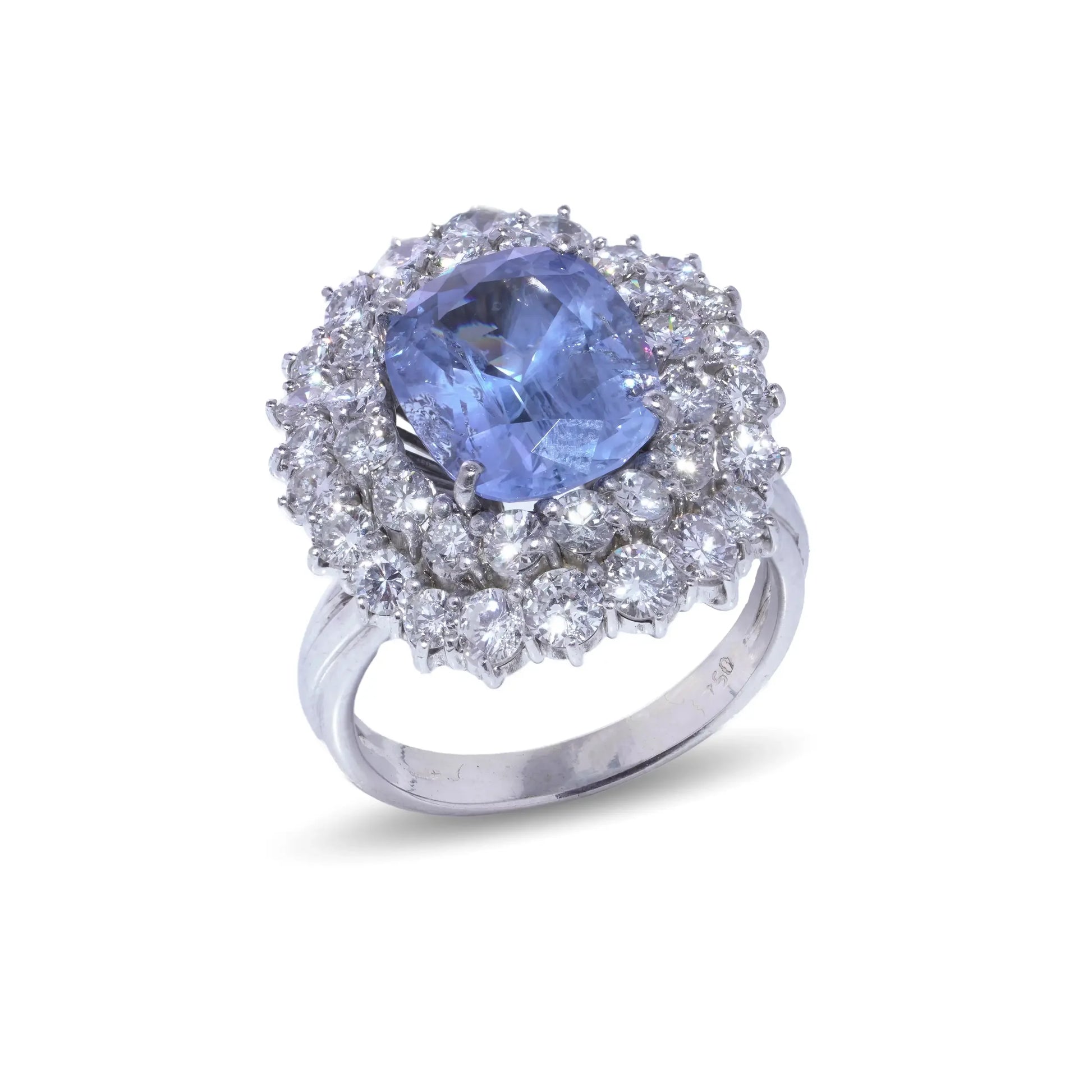 18 Carat White Gold Natural Ceylon Sapphire And Diamond Cluster Engagement Ring 5.91 ct