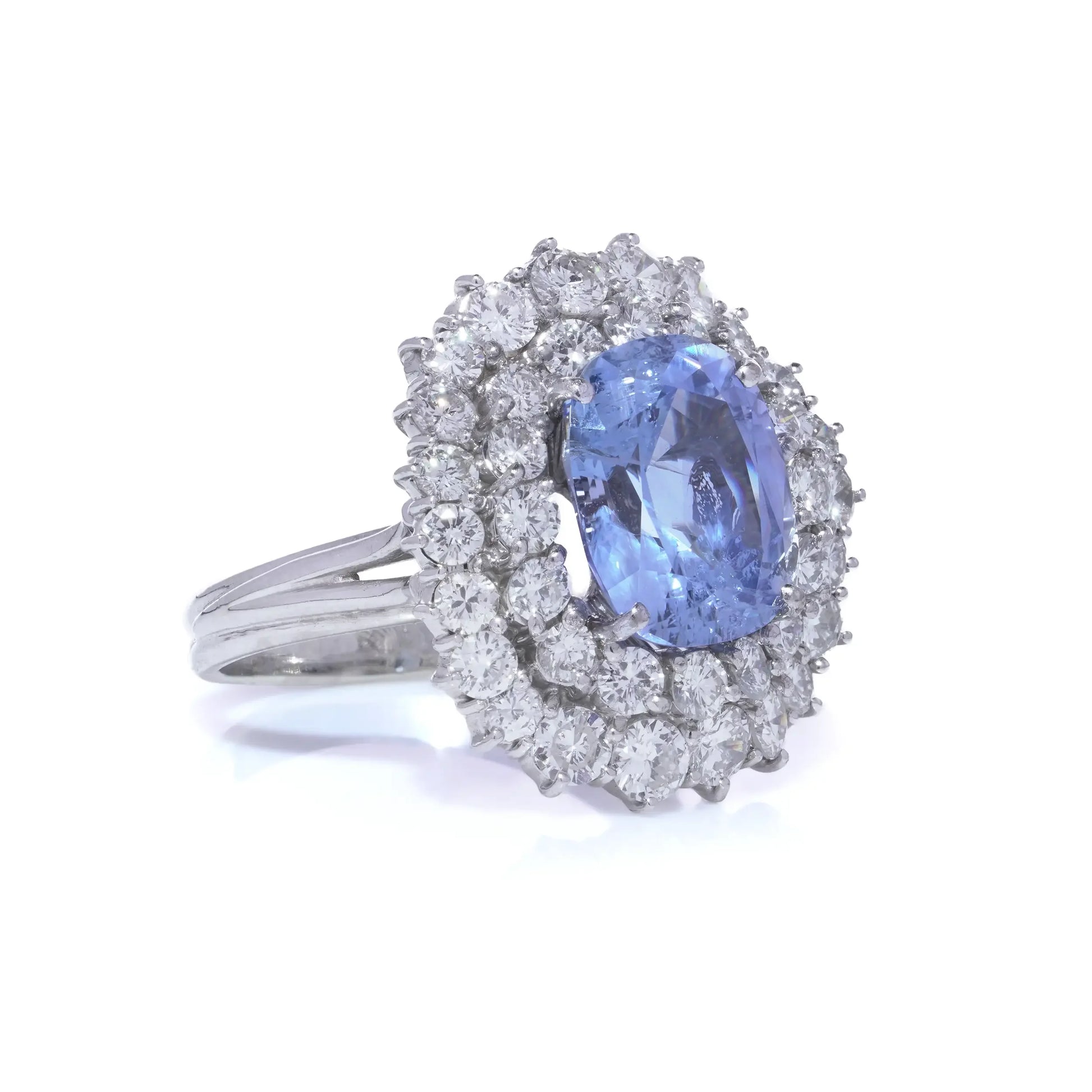 18 Carat White Gold Natural Ceylon Sapphire And Diamond Cluster Engagement Ring 5.91 ct