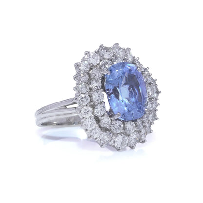 18 Carat White Gold Natural Ceylon Sapphire And Diamond Cluster Engagement Ring 5.91 ct