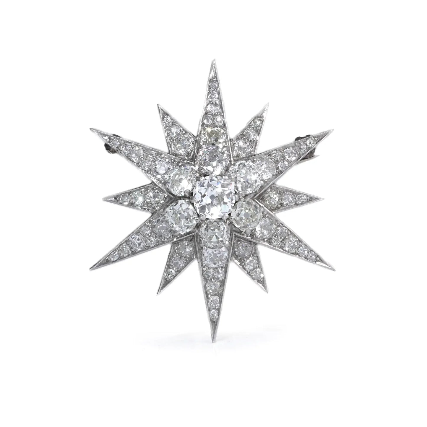 Victorian 9 Carat Gold And Silver Old Cut Diamond Star Brooch 5 CT's of Diamonds