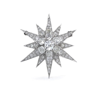 Victorian 9 Carat Gold And Silver Old Cut Diamond Star Brooch 5 CT's of Diamonds