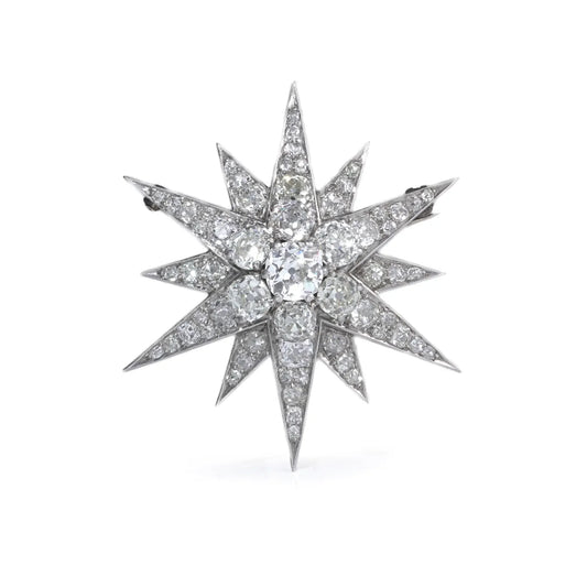 Victorian 9 Carat Gold And Silver Old Cut Diamond Star Brooch 5 CT's of Diamonds