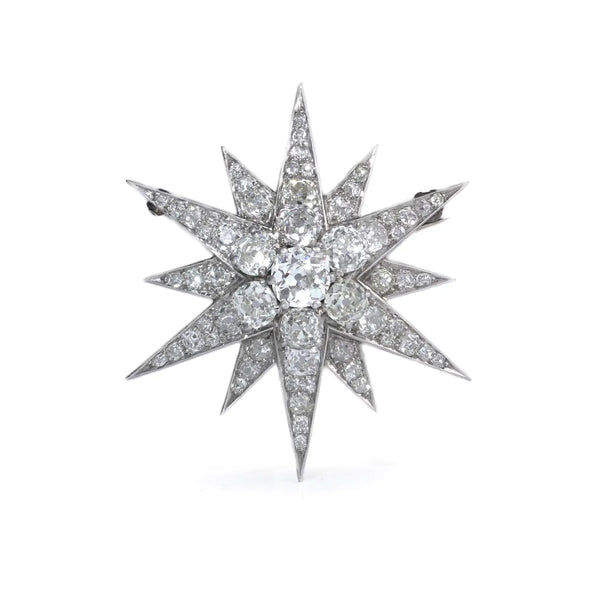 Victorian 9 Carat Gold And Silver Old Cut Diamond Star Brooch 5 CT's of Diamonds