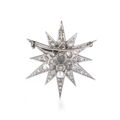 Victorian 9 Carat Gold And Silver Old Cut Diamond Star Brooch 5 CT's of Diamonds