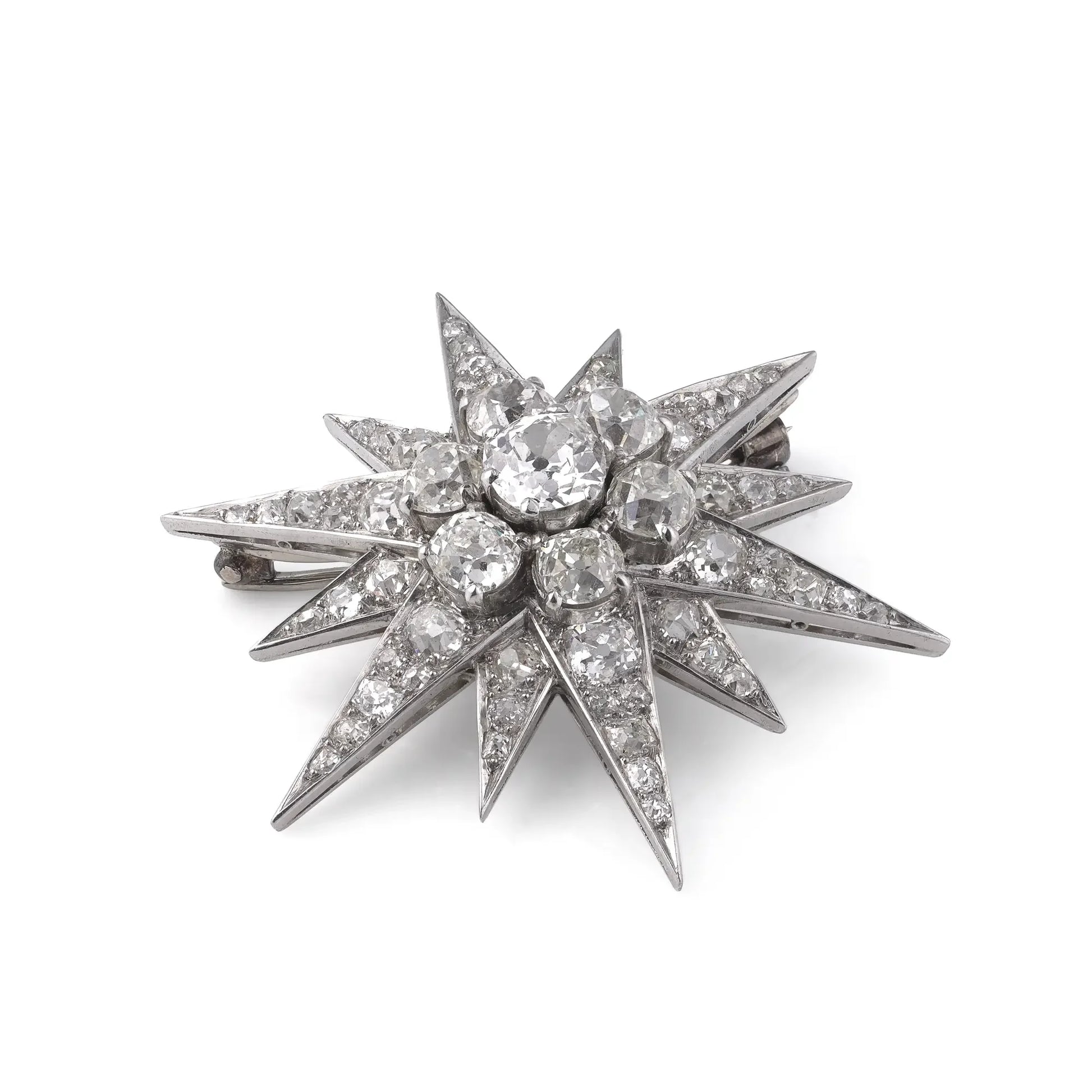 Victorian 9 Carat Gold And Silver Old Cut Diamond Star Brooch 5 CT's of Diamonds
