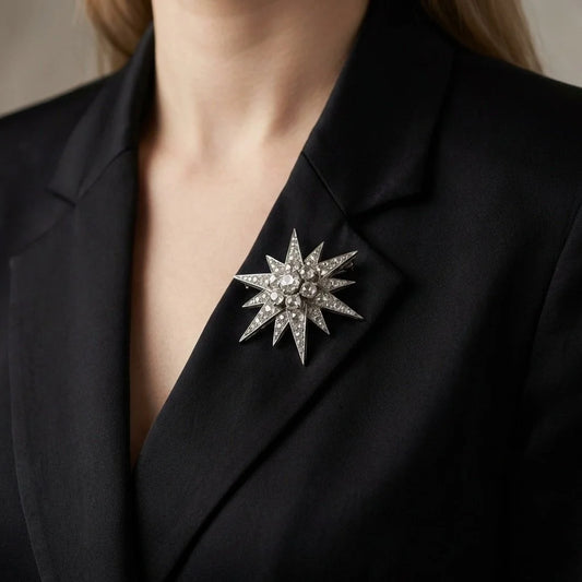 Victorian 9 Carat Gold And Silver Old Cut Diamond Star Brooch 5 CT's of Diamonds