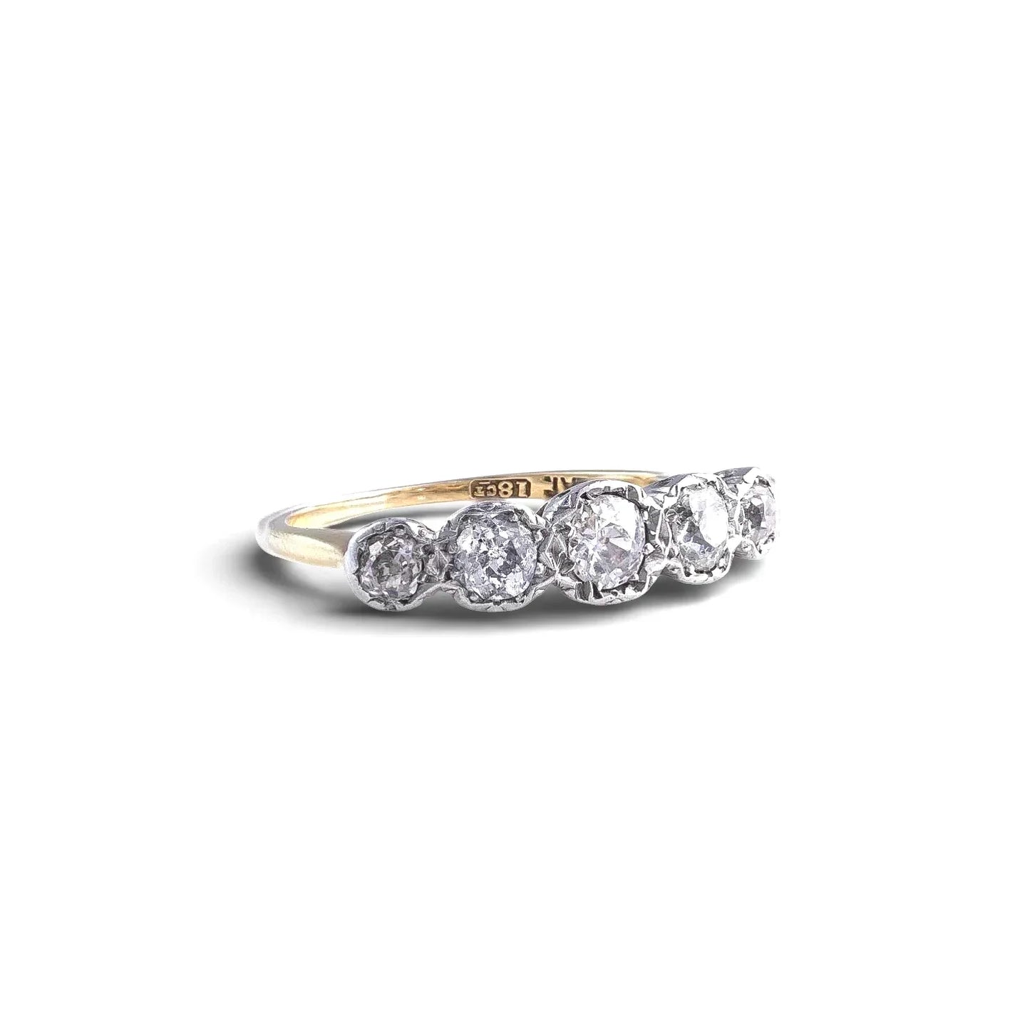 Art Deco 18 Carat Gold And Platinum Old-Cut Diamond Five-Stone Engagement Ring (c. 1920's)