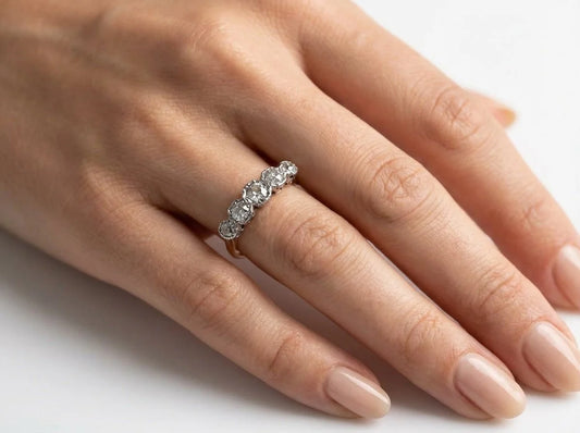 Art Deco 18 Carat Gold And Platinum Old-Cut Diamond Five-Stone Engagement Ring (c. 1920's)