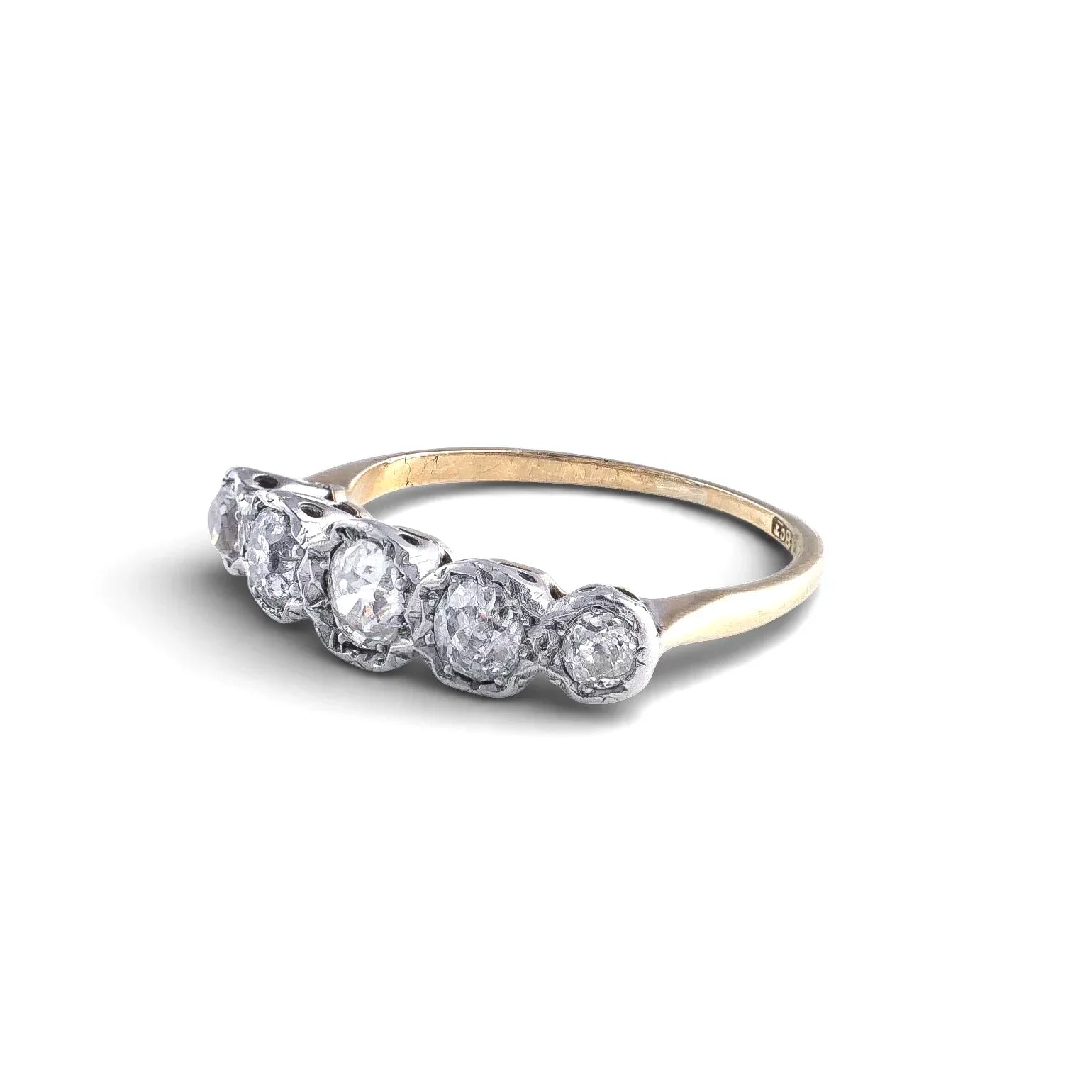 Art Deco 18 Carat Gold And Platinum Old-Cut Diamond Five-Stone Engagement Ring (c. 1920's)