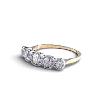 Art Deco 18 Carat Gold And Platinum Old-Cut Diamond Five-Stone Engagement Ring (c. 1920's)