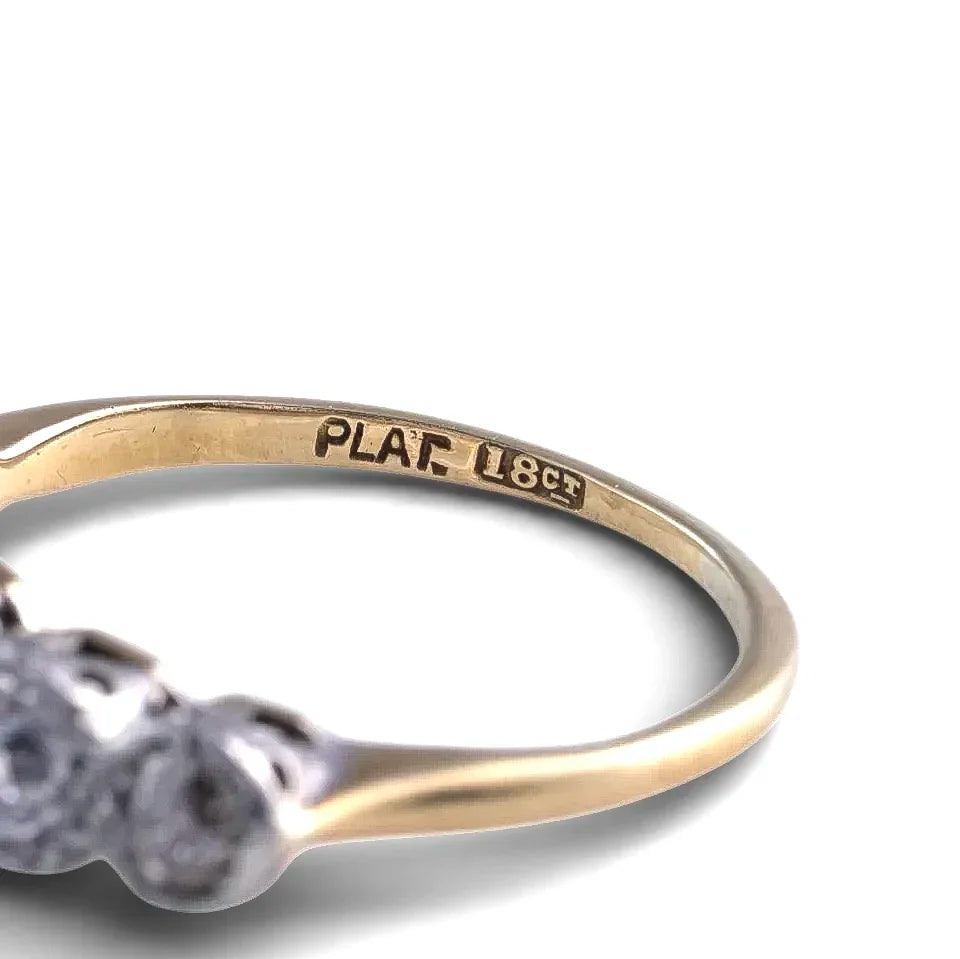 Art Deco 18 Carat Gold And Platinum Old-Cut Diamond Five-Stone Engagement Ring (c. 1920's)