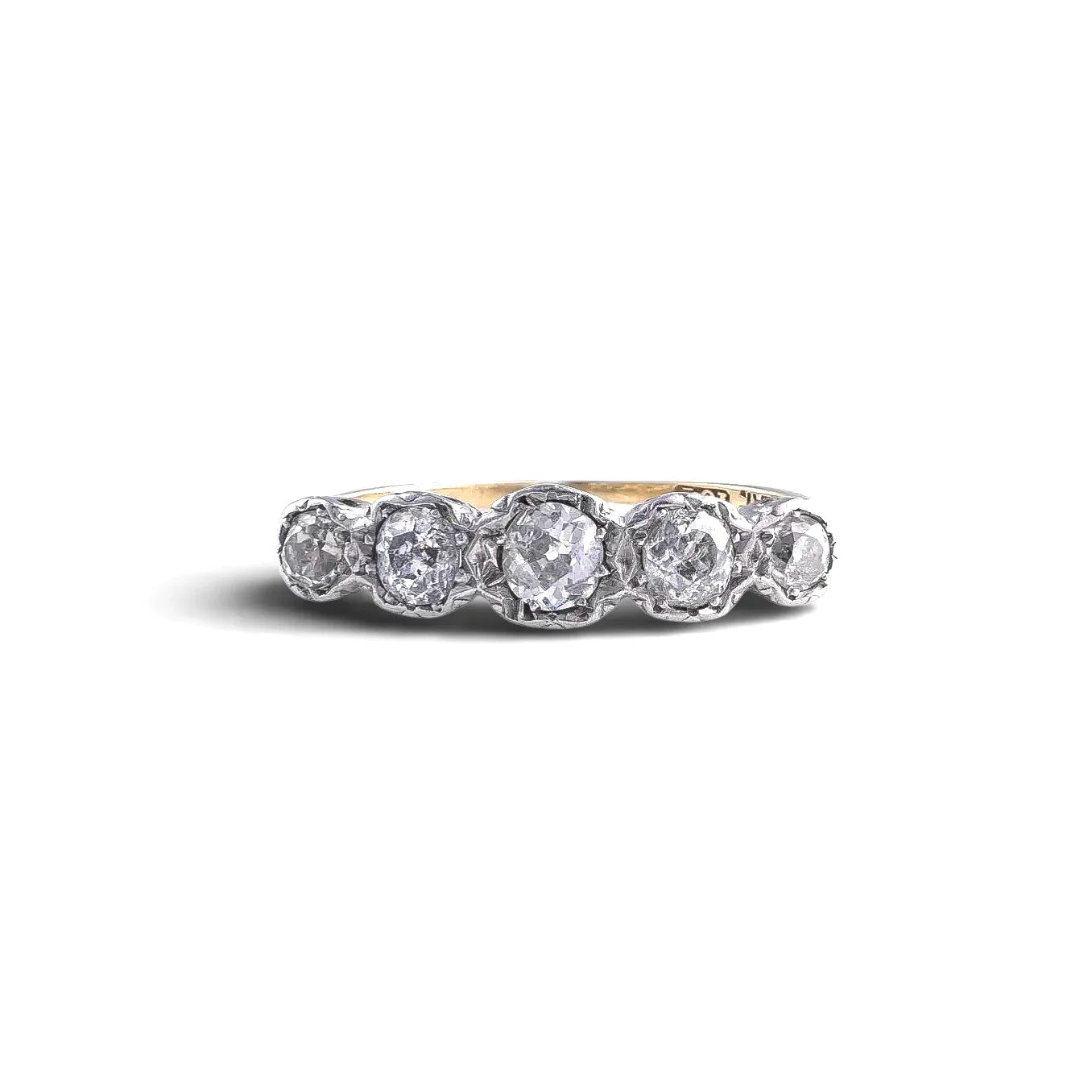 Art Deco 18 Carat Gold And Platinum Old-Cut Diamond Five-Stone Engagement Ring (c. 1920's)