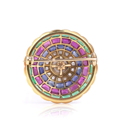 Antique 19th Century Gold Multi Gem And Natural Pearl Brooch