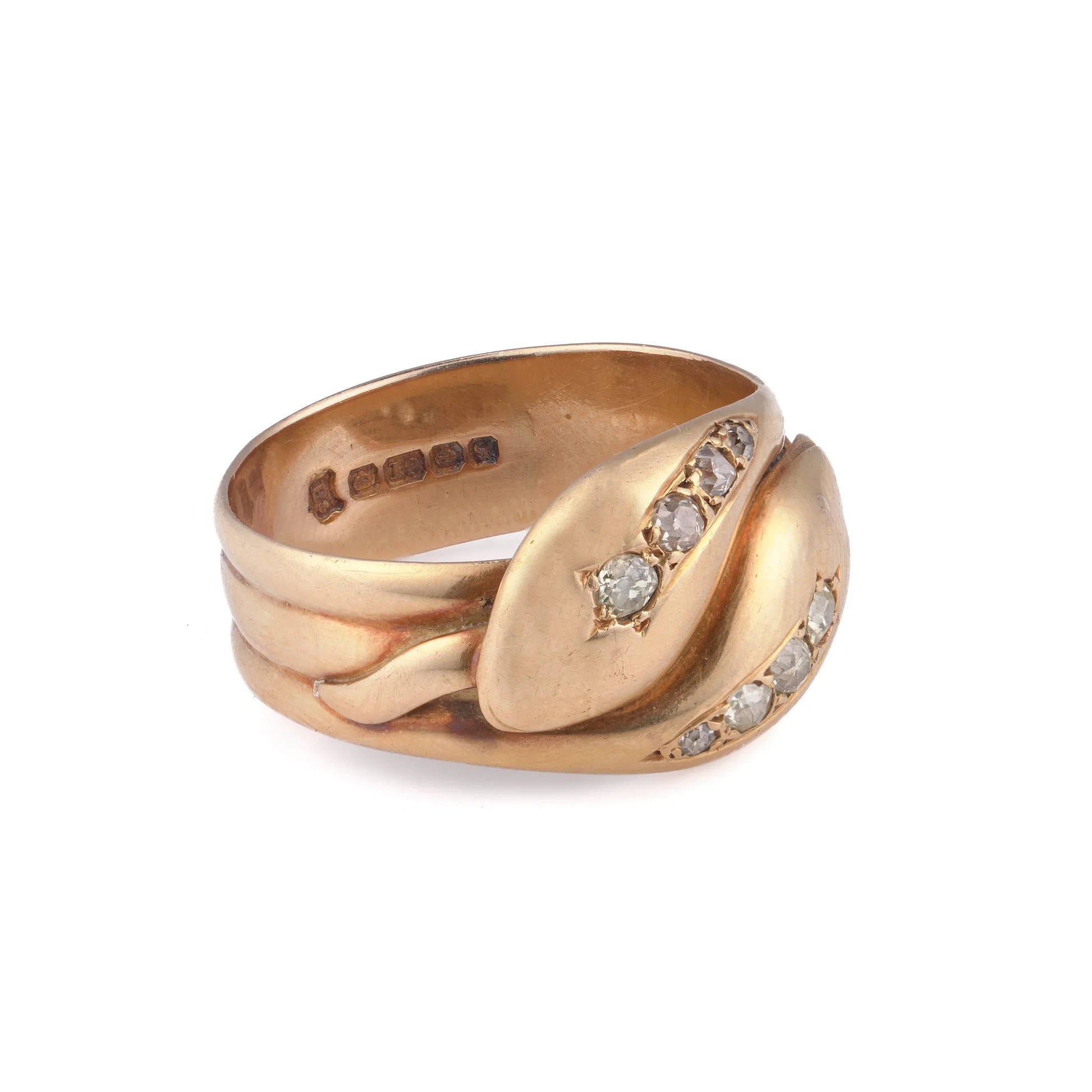 Edwardian Snake Diamond Ring, 18 Carat Gold, Birmingham 1915