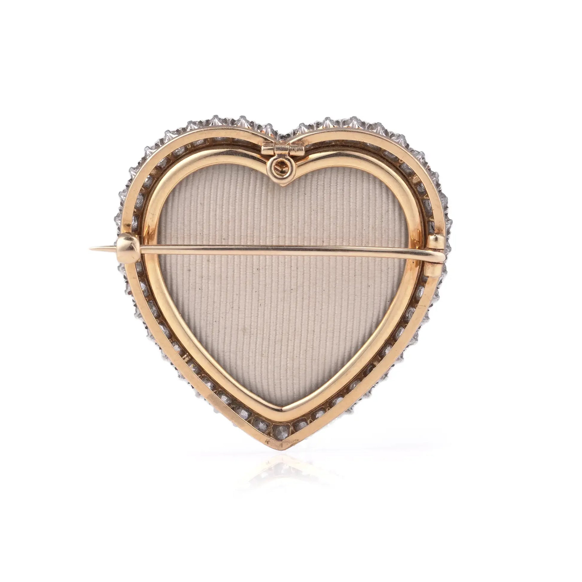 Edwardian Diamond Portrait Miniature Heart Pendant Brooch, 18 Carat Gold