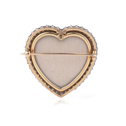 Edwardian Diamond Portrait Miniature Heart Pendant Brooch, 18 Carat Gold