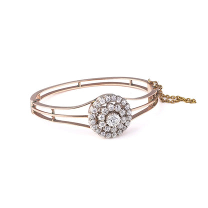 Antique Victorian Old Cut Diamond Bangle 9 Carat Gold 2.10 ct
