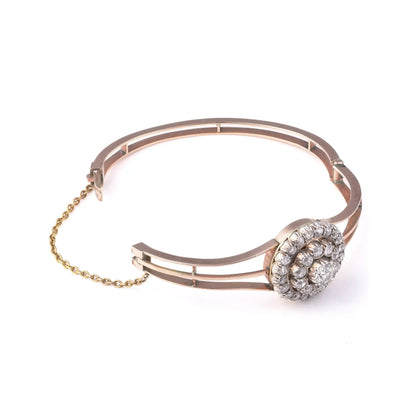 Antique Victorian Old Cut Diamond Bangle 9 Carat Gold 2.10 ct