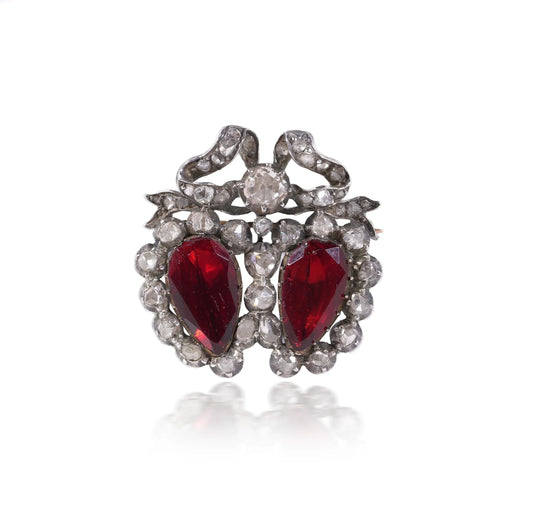 Early Victorian Garnet And Rose-Cut Diamond Brooch (c.1850)