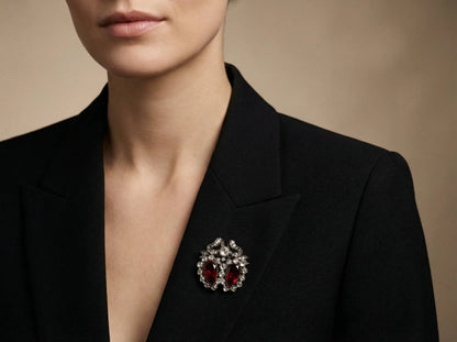 Early Victorian Garnet And Rose-Cut Diamond Brooch (c.1850)