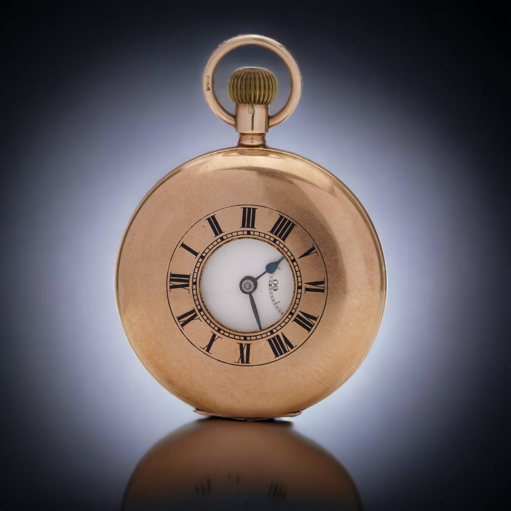 Antique 9ct Rose Gold Half Hunter Pocket Watch