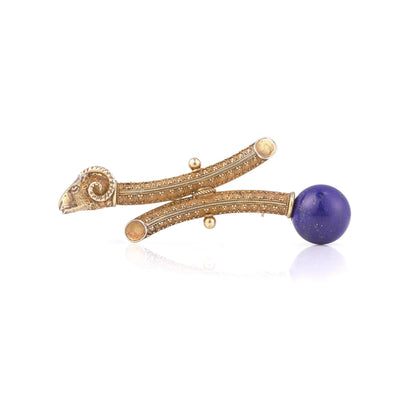 Victorian 18 Carat Gold Ram’s Head Lapis Lazuli Brooch