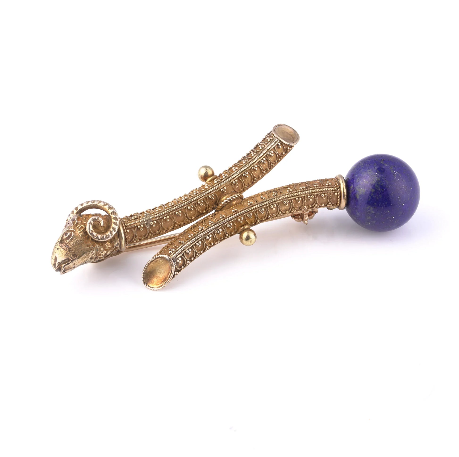 Victorian 18 Carat Gold Ram’s Head Lapis Lazuli Brooch