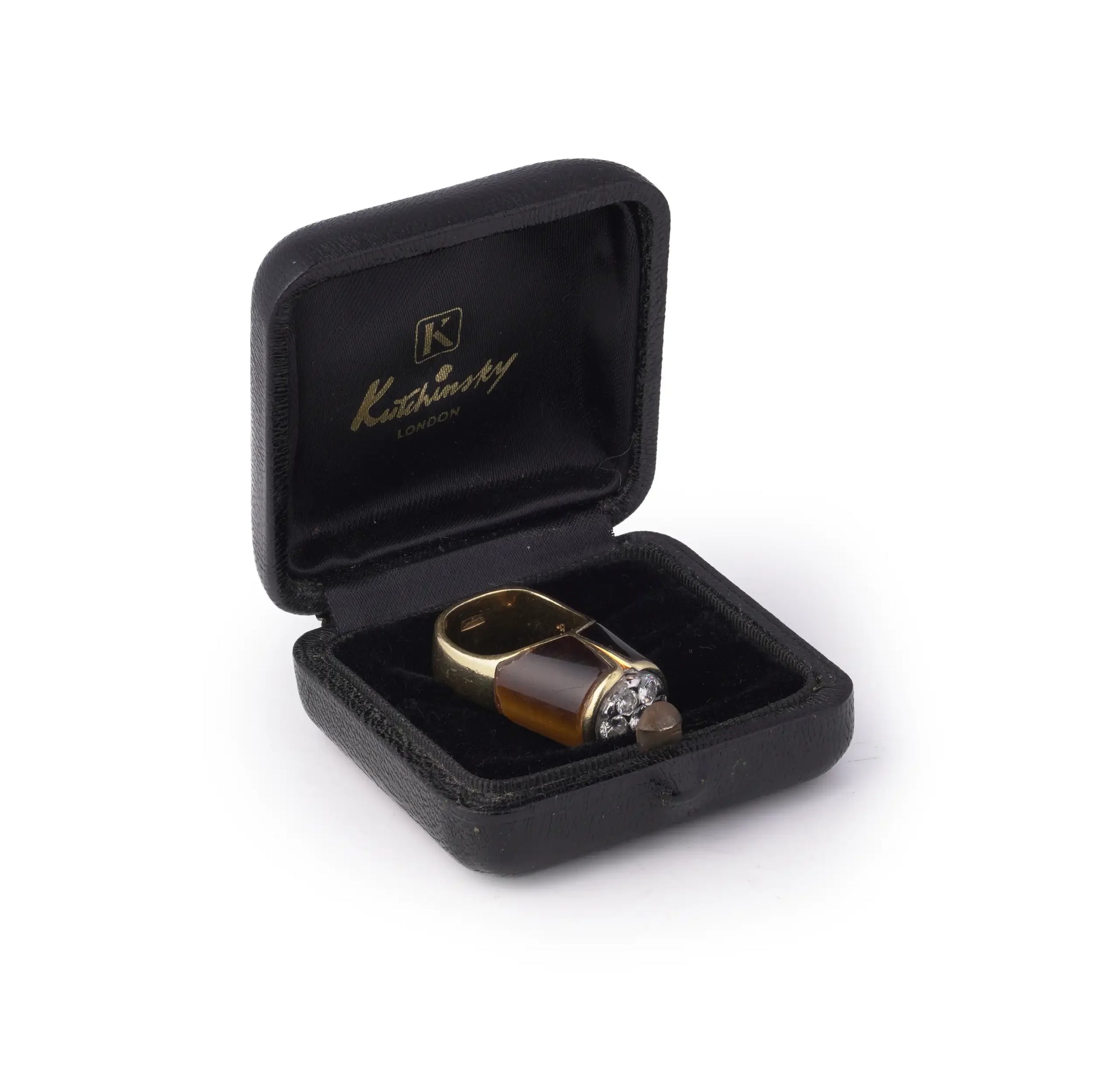 Vintage Kutchinsky Tiger’s Eye And Diamond Ring 1970's