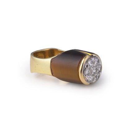 Vintage Kutchinsky Tiger’s Eye And Diamond Ring 1970's