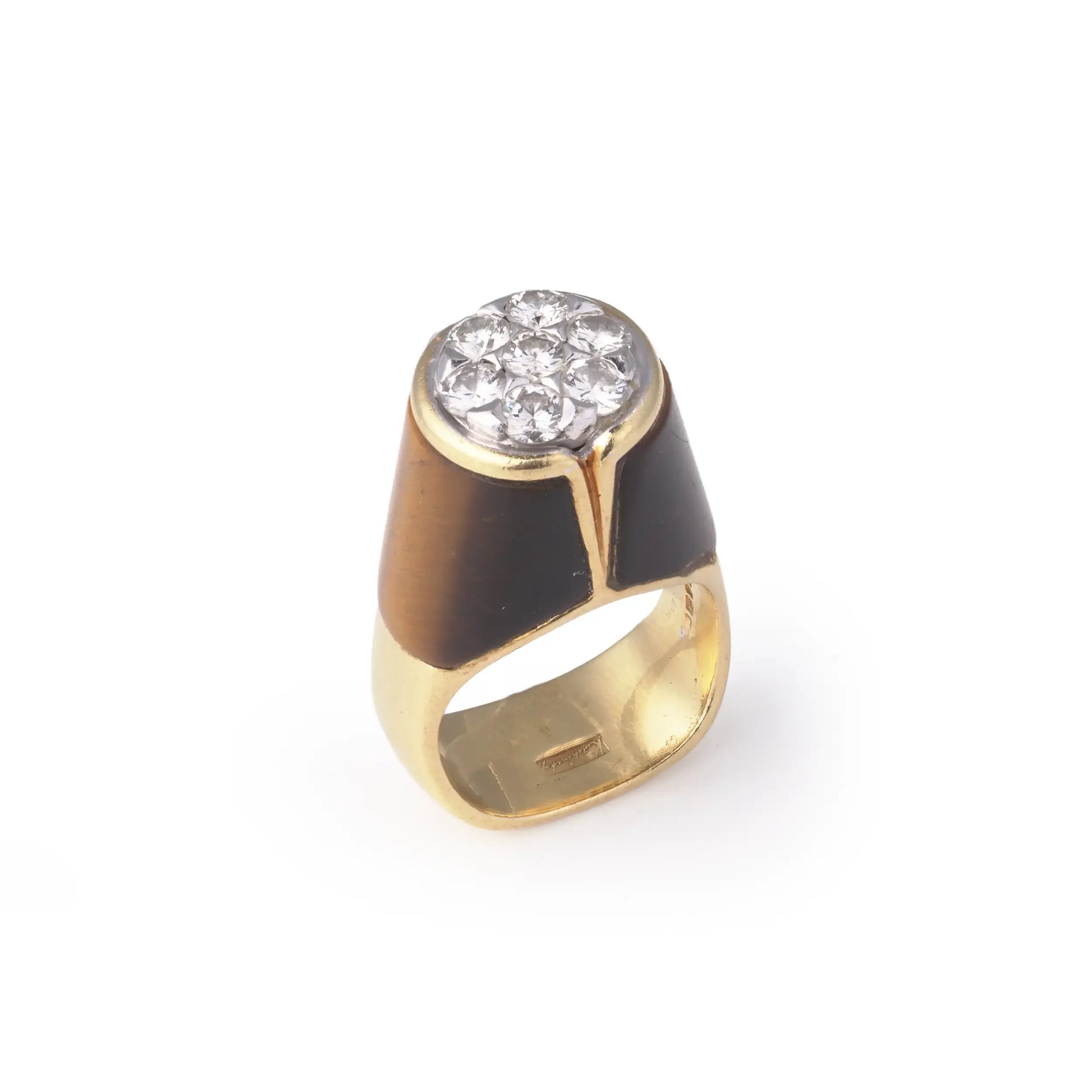 Vintage Kutchinsky Tiger’s Eye And Diamond Ring 1970's