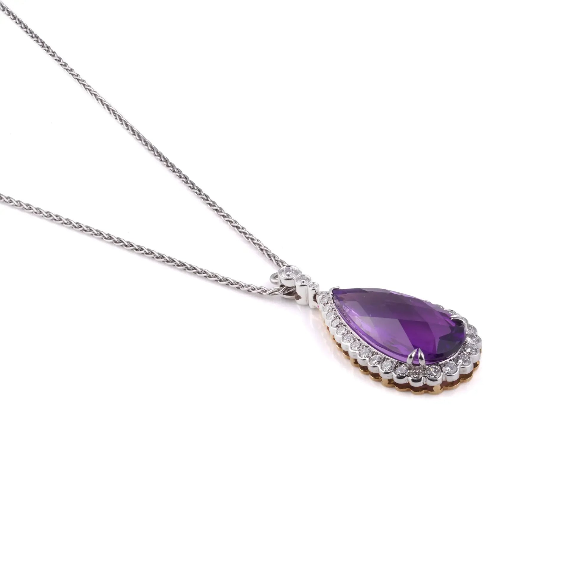 Vintage 18 Carat White Gold Amethyst And Diamond Pendant Necklace