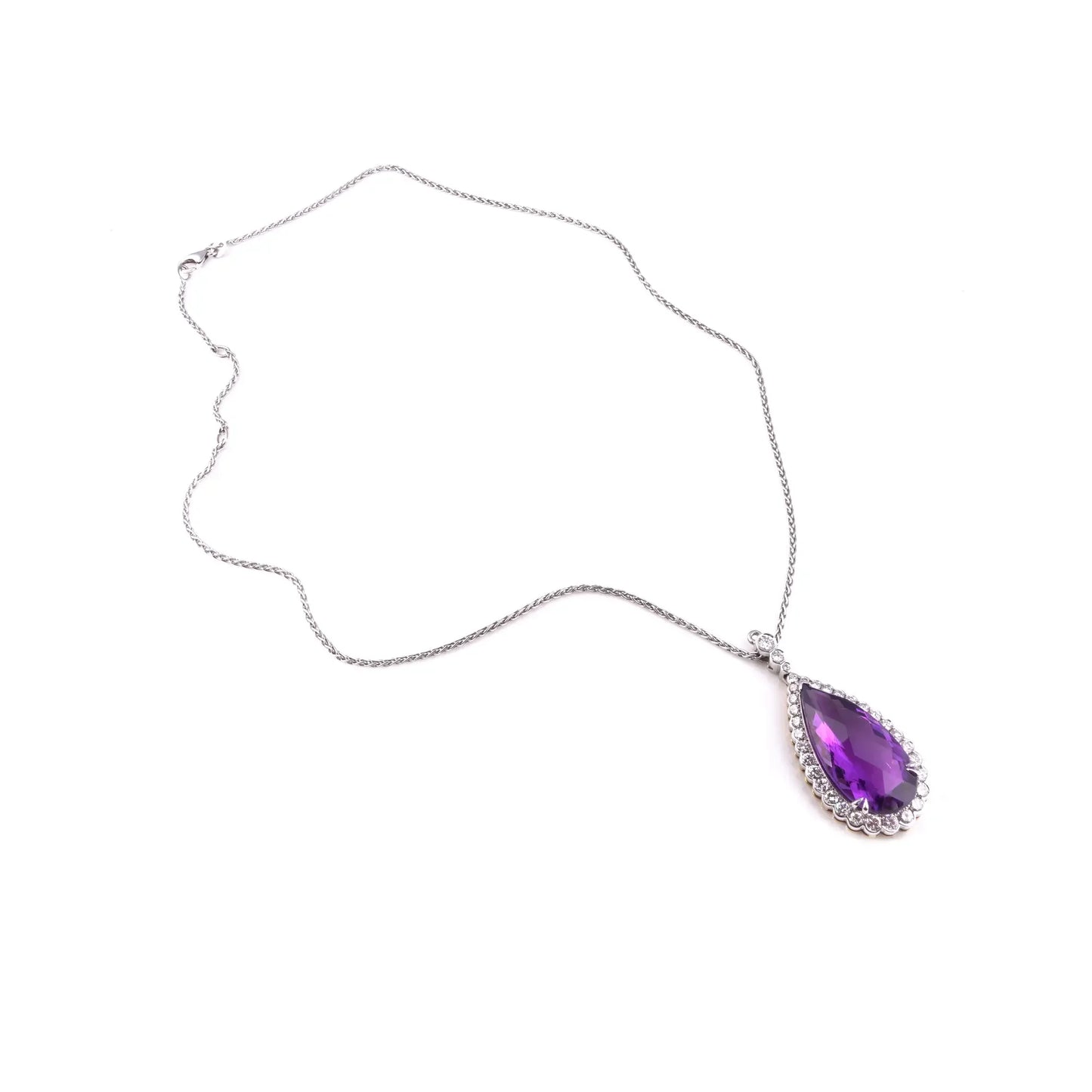 Vintage 18 Carat White Gold Amethyst And Diamond Pendant Necklace