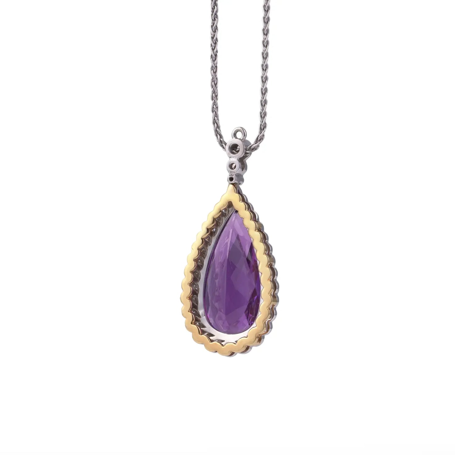 Vintage 18 Carat White Gold Amethyst And Diamond Pendant Necklace