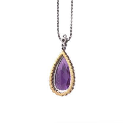 Vintage 18 Carat White Gold Amethyst And Diamond Pendant Necklace