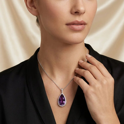 Vintage 18 Carat White Gold Amethyst And Diamond Pendant Necklace