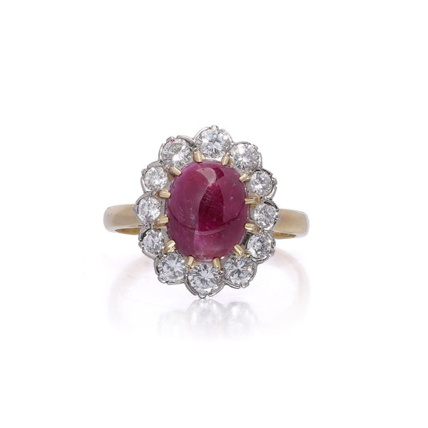 18 Carat Yellow And White Gold Ring With 5.25 Carat Natural Ruby And Diamonds