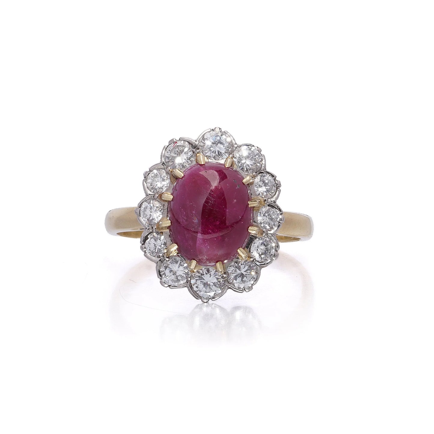 18K Gold Ring with 5.25ct Natural Cabochon Ruby & Diamonds