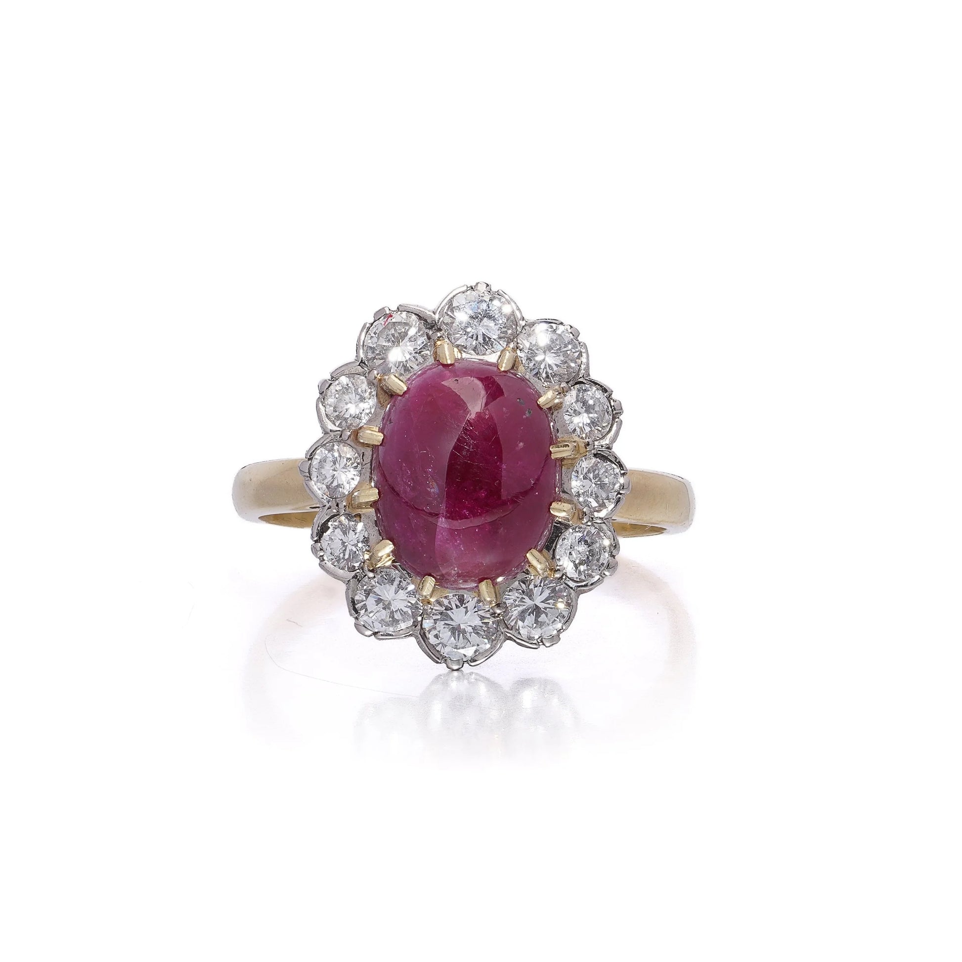 18K Gold Ring with 5.25ct Natural Cabochon Ruby & Diamonds