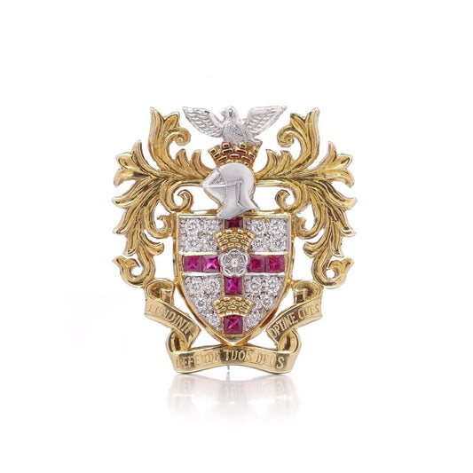 18 Carat Yellow Gold Heraldic Brooch With Diamonds And Rubies