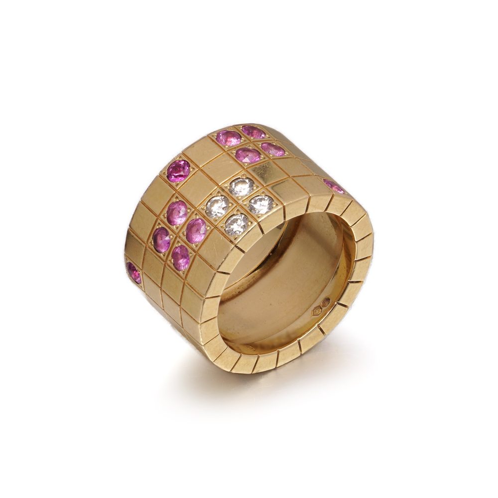 Vintage Cartier Lanieres 18 Carat Yellow Gold Diamond And Pink Sapphire Ring