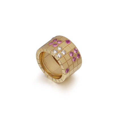 Vintage Cartier Lanieres 18 Carat Yellow Gold Diamond And Pink Sapphire Ring