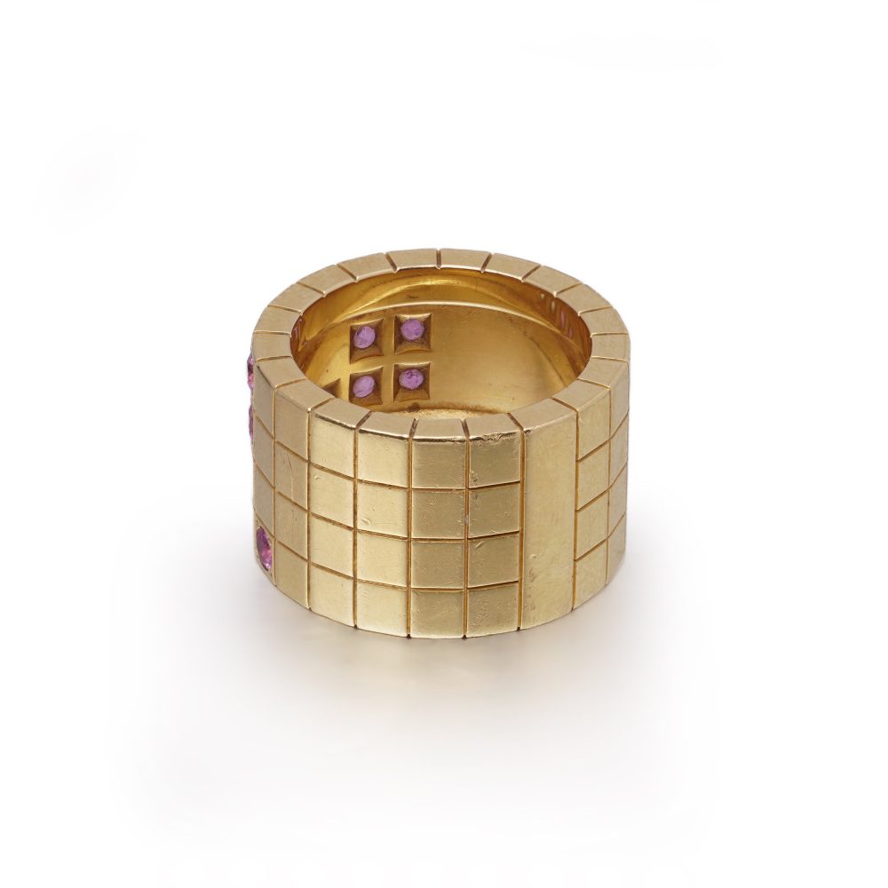 Vintage Cartier Lanieres 18 Carat Yellow Gold Diamond And Pink Sapphire Ring