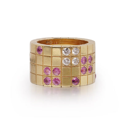Vintage Cartier Lanieres 18 Carat Yellow Gold Diamond And Pink Sapphire Ring