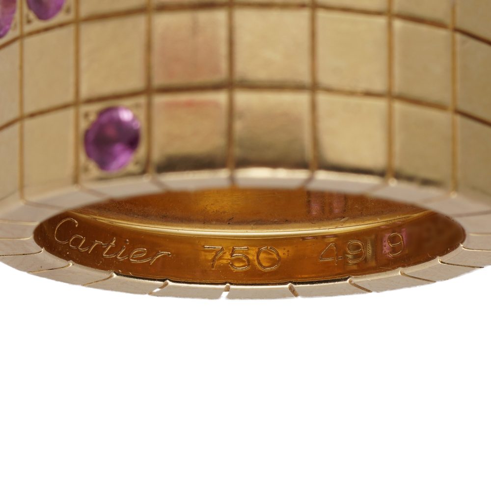 Vintage Cartier Lanieres 18 Carat Yellow Gold Diamond And Pink Sapphire Ring